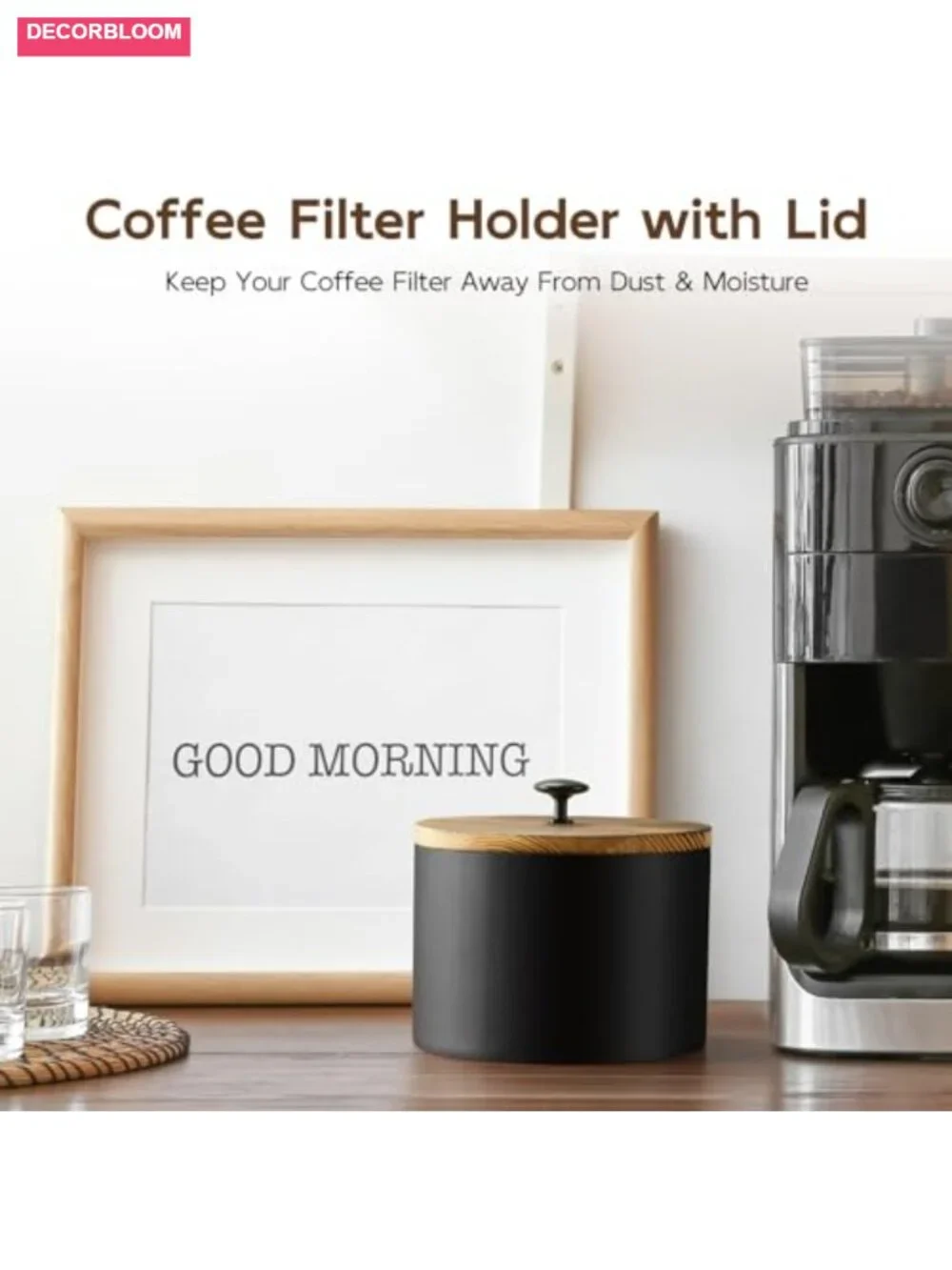 Solid Wood Coffee Filter Holder for Counter with Knob